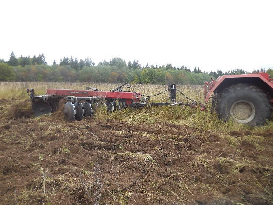 Дискование мокрой соломы
